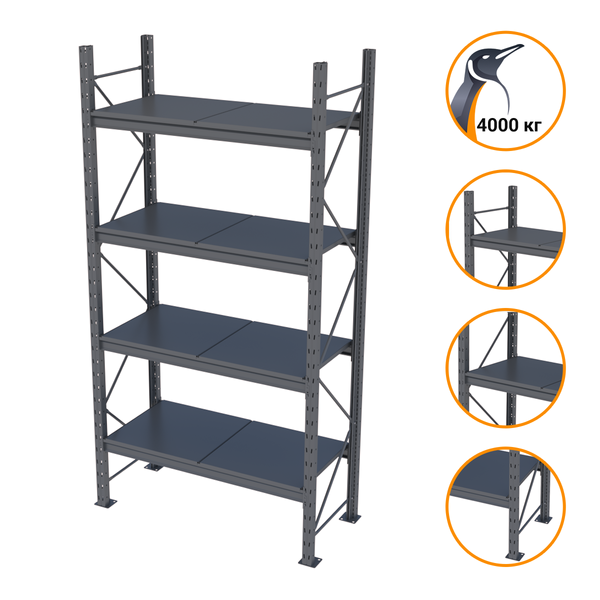 Стелаж металевий пофарбований PIN Mini Rack 2127х1395х615 мм 4 полички, RAL 7016 52501 фото