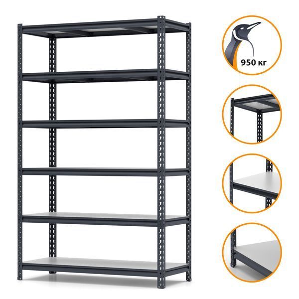 Painted metal shelving PIN Strong 2500х1530х500 мм 6 shelves made of laminated chipboard 4946 photo