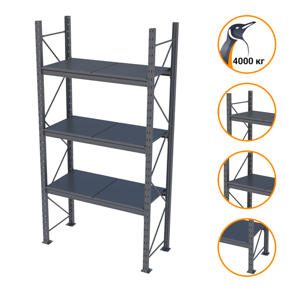 Стелаж металевий пофарбований PIN Mini Rack 2584х1395х615 мм 3 полички, RAL 7016 52502 фото