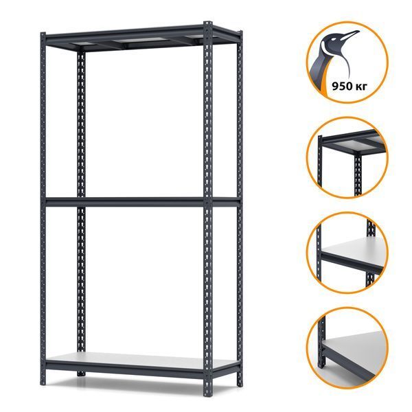Painted metal shelving PIN Strong 2000х960х300 мм 3 shelves made of laminated chipboard 4719 photo