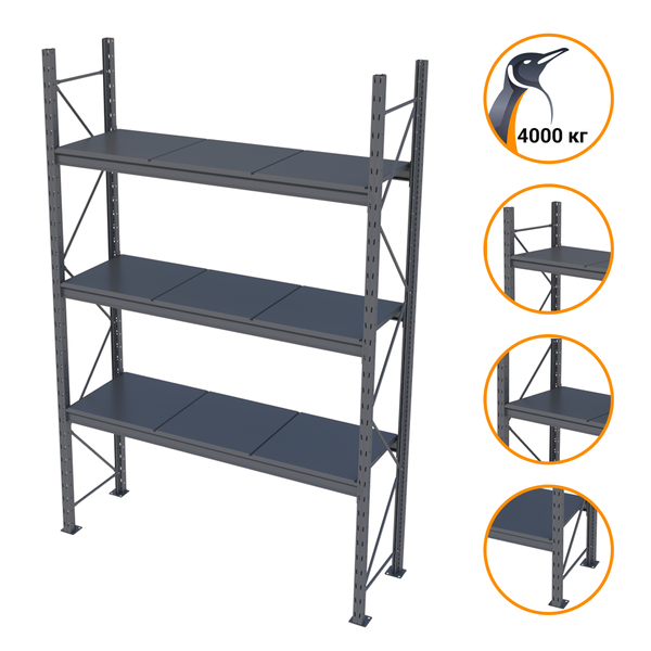 Стелаж металевий пофарбований PIN Mini Rack 2584х1700х615 мм 3 полички, RAL 7016 52508 фото