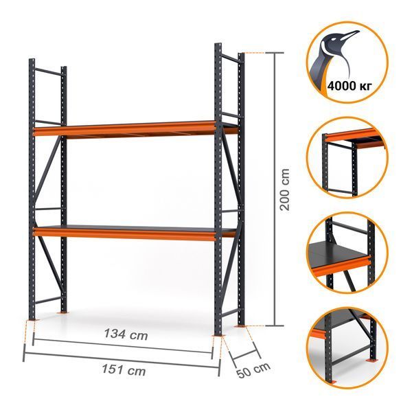 Painted metal shelving PIN Special 2000х1510х500 mm 2 shelves 20854 photo