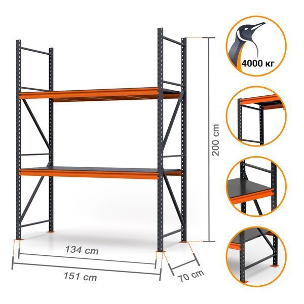 Painted metal shelving PIN Special 2000х1510х700 mm 2 shelves 20856 photo