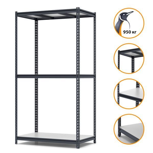 Painted metal shelving PIN Strong 2240х960х600 мм 3 shelves made of laminated chipboard 4807 photo
