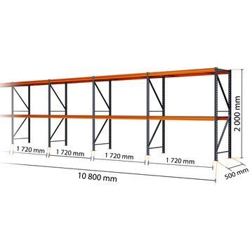 Painted metal shelving PIN Special 2000х10800х500 мм 2 shelves 21330 photo