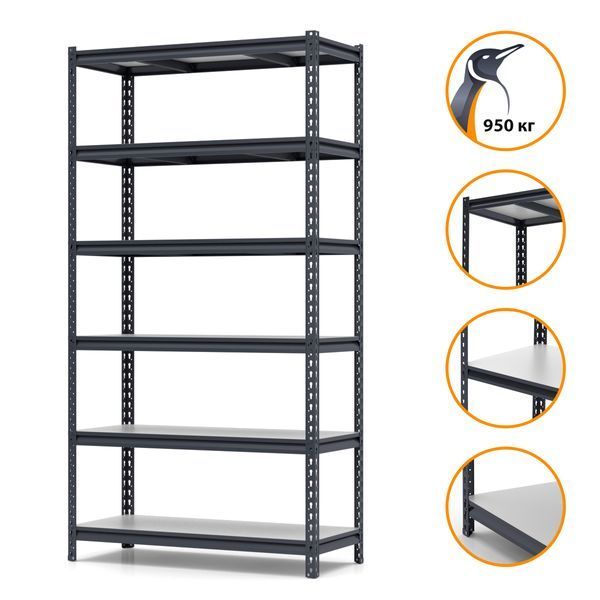 Painted metal shelving PIN Strong 2500х960х500 мм 6 shelves made of laminated chipboard 4886 photo