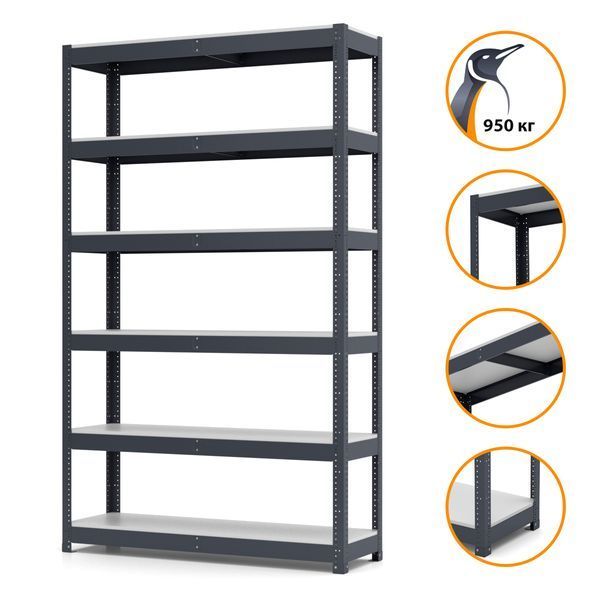 Painted metal shelving PIN Smart-400 3000х1440х500 мм 6 shelves made of laminated chipboard 1879 photo